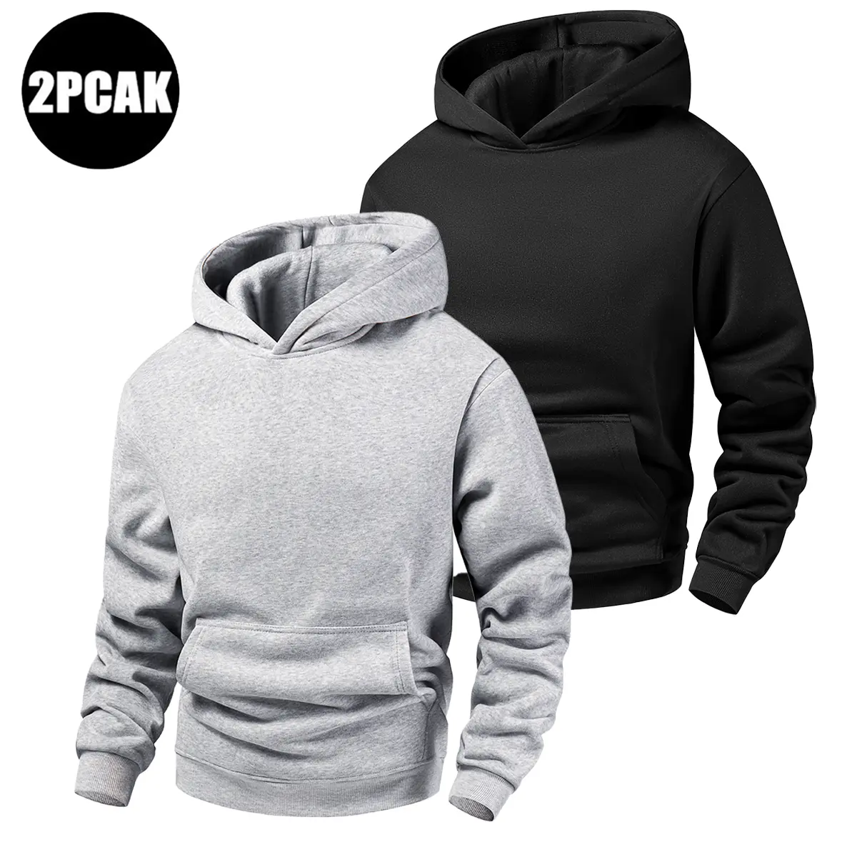 Men's Thick Fleece Fitted Hoodie - Plain Long-Sleeve Pullover, Casual Athletic Sweatshirt Jacket for Outdoor Activities, No