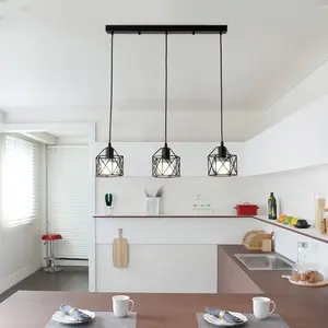 Vintage Industrial Octagonal Cage Pendant Light, Metal E27 Interface, Options, Long Plate Design, Restaurant Bedroom Kitchen