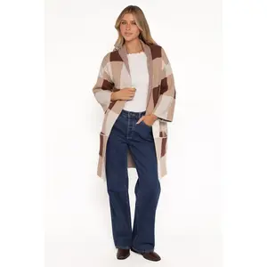 Ecoya Long Cardigan - Brown Plaid