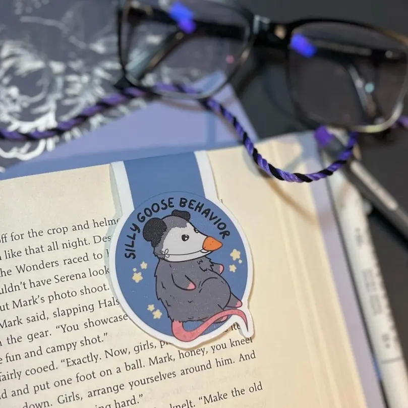 Silly Goose Possum Magnetic Bookmark- Cute Opossum Bookmark, Aesthetic Animal Bookmark, Funny Goose Bookmarker, Reading Accessory