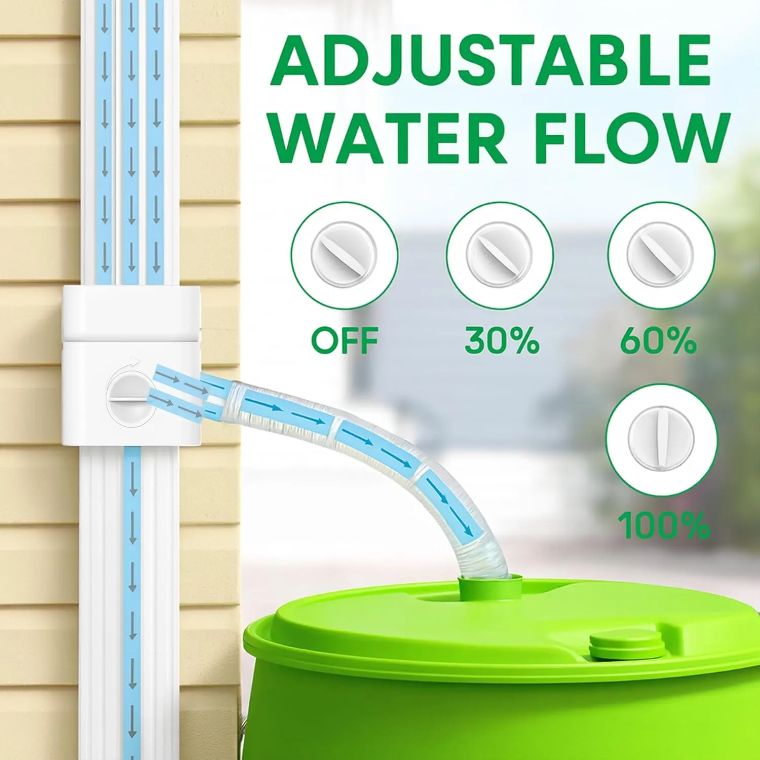 Storage box with adjustable switch, rain water collection system, suitable for 3in*4in and 2in*3in rain pipes, rain barrel kit