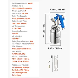 VEVOR Siphon Feed Spray Gun, High Atomization Air Paint Spray Gun, 1000cc Automotive Paint Sprayer with 1.8 mm Nozzle, Adjustable Flow Rate Air Volume for Car, Furniture, Wall, House Painting