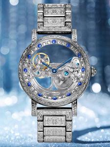 men's silver color steel band mechanical watch, fashion round dial design, perfect for parties & daily wear, ideal birthday gift