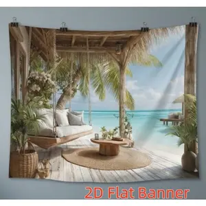 1PC 2D Flat Custom Polyester Backdrop Banner - Summervibes Tropical Beach Resort Design, Seaview Hammock Theme, Creates Leisure Atmosphere, Suitable for Birthday Decor, Adds Natural Vacation Style to Home Spaces
