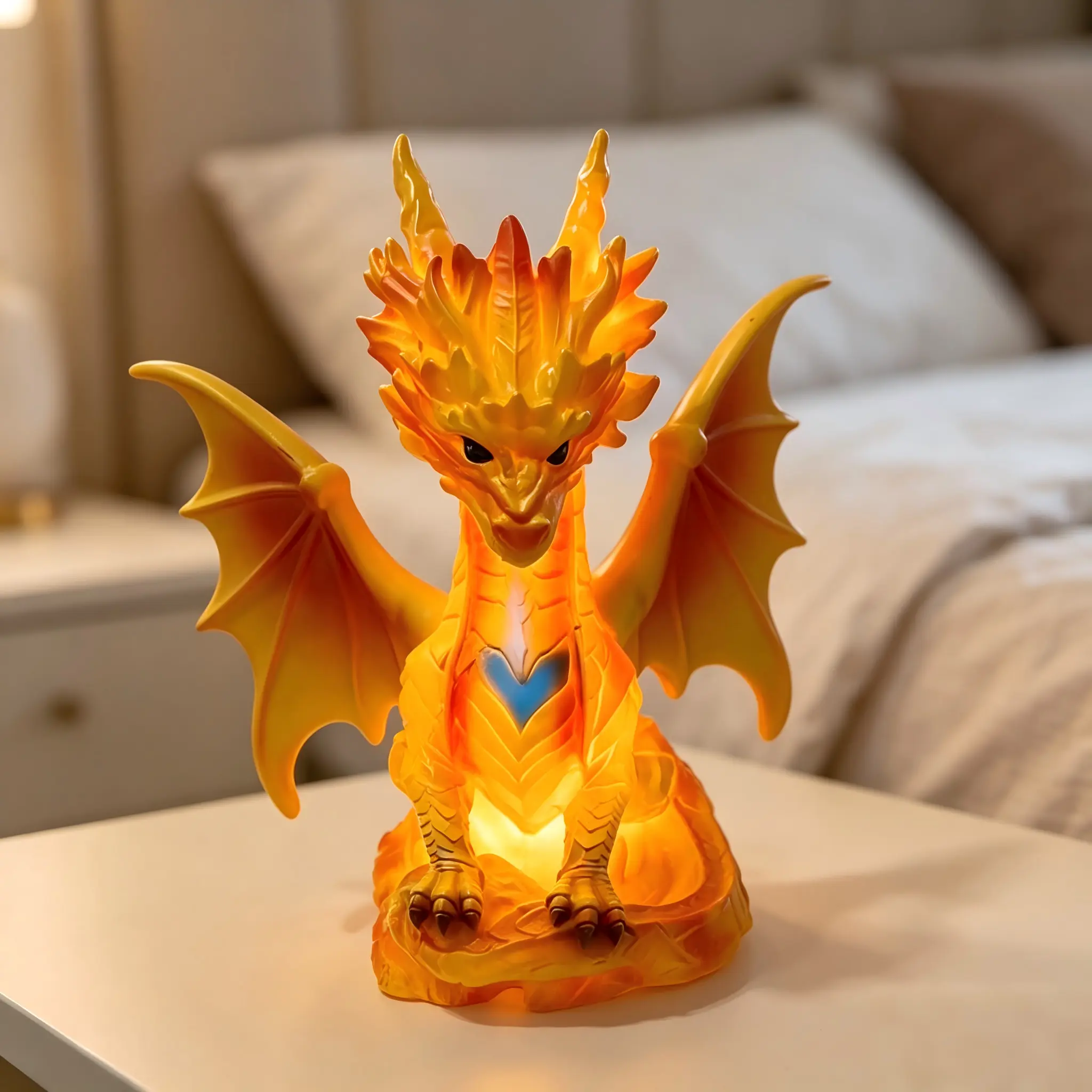 Gradient Rainbow Dragon Statue Lamp – Metallic Multicolor Resin Dragon Night Light, USB Plug-in Ambient Lamp for Bookshelf & Gaming Room Decor.