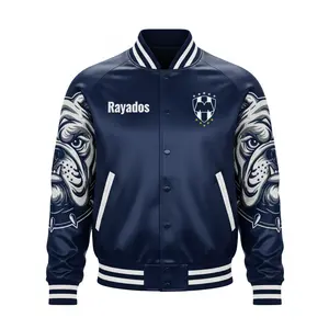Monterrey Varsity Jacket English Bulldog Mascot Concept – Rayados Satin Polyester Streetwear