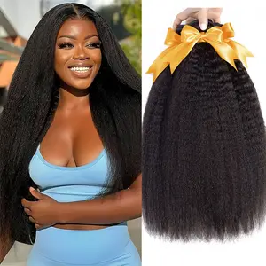 Vshow Kinky Straight Hair Bundles 100% Virgin Human Hair Double Weft Kinky Straight Human Hair Extensions Thick Ends Hair Weaving Bundles Deal