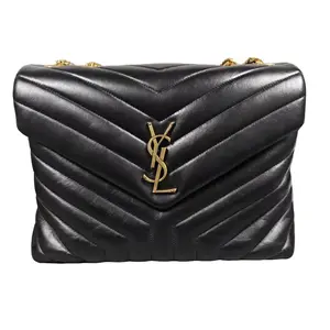 Pre-owned Yves Saint Laurent Quilted leather Crossbody Bags YSL SAINT LAURENT LOULOU Gold Logo Chain Crossbody/Shoulder Bag Medium Black Stylish & Versatile