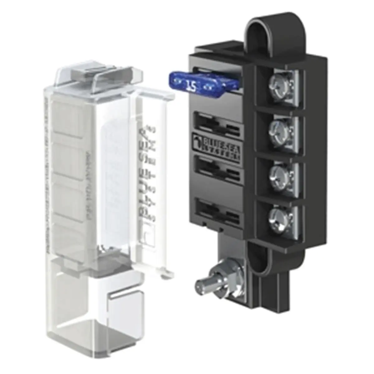 Blue Sea Systems ST Blade Compact Fuse Block - 4 Circuits, Single Side, Rugged Design and Reliability, Space Saver, Wire-Entry, Cover Included, Water Sports Safety and Maintenance Product for Kayaking