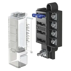 Blue Sea Systems ST Blade Compact Fuse Block - 4 Circuits, Single Side, Space-Efficient, with Cover (for Water Sports, Kayaking), Four Circuits