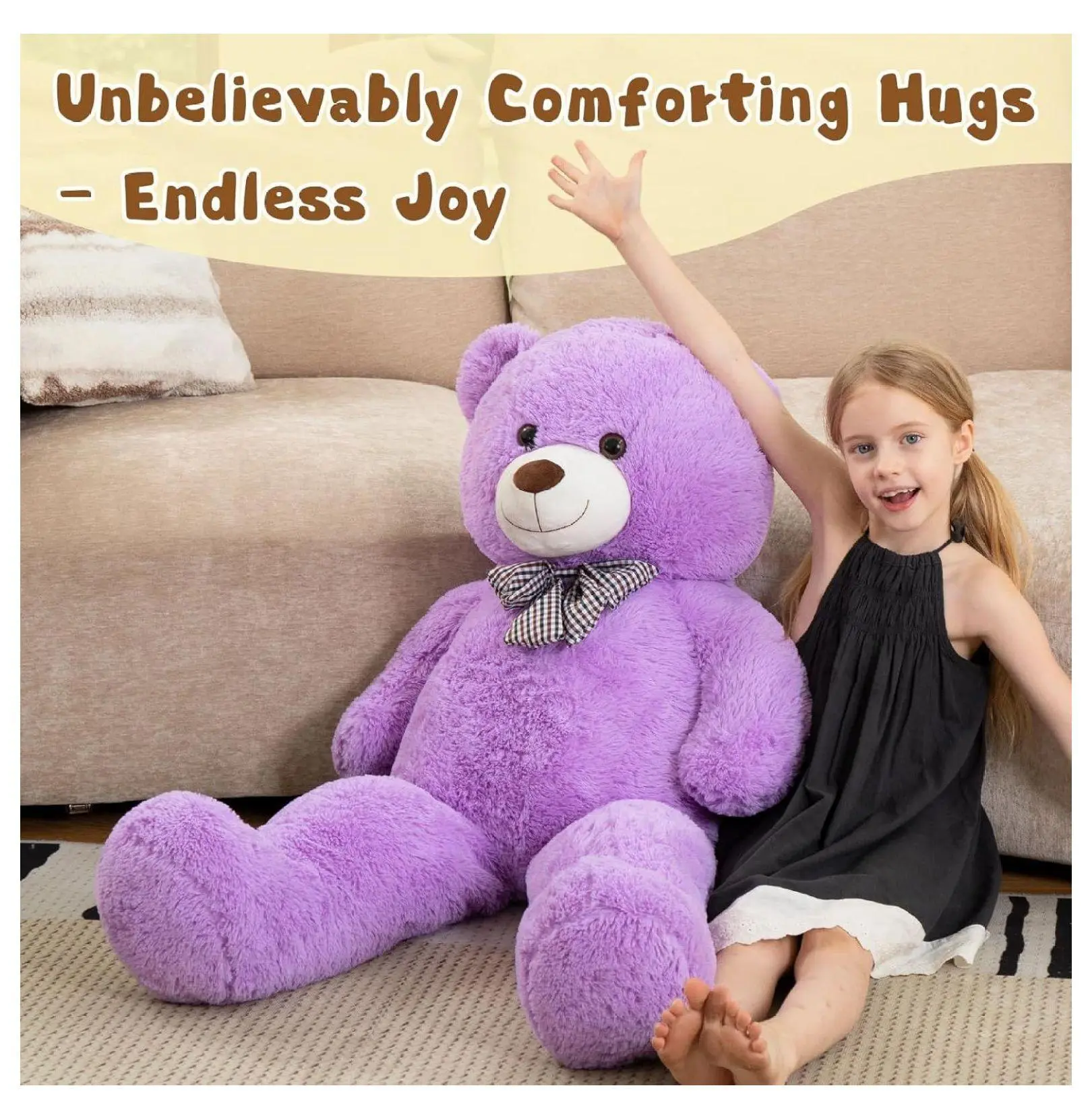 Giant Teddy Bear 47 Inch, 4 Feet Stuffed Animal - Large Plush Bear for Kids, Girlfriend Gifts, Boyfriend Presents, Birthday Decorations, Valentine's Day Gift - Soft Brown PIURPLE