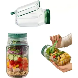 1 salad container with flip lid and condiment compartment – easy to measure layered salad bags, suitable for meal prep, lunch boxes, takeout-friendly plastic storage, portable condiment shaker system (washable by hand).