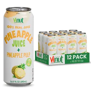 Vinut Pineapple Juice Drink with Real Pulp 16.57 fl oz 6/12/24 Pack Natural Tropical Fruit Beverage Ready-to-Drink Non-GMO Gluten-Free