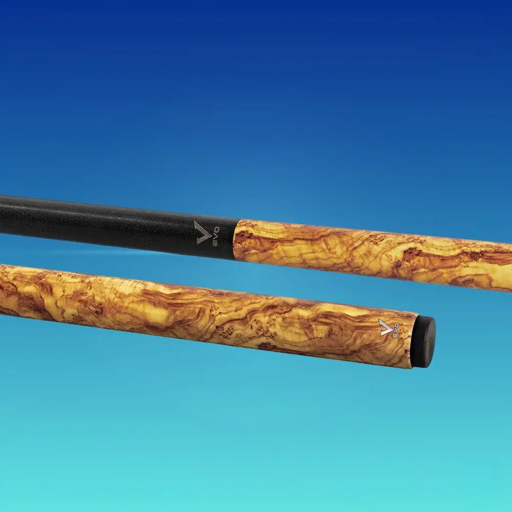 EVO Ignis Jump Cue — Solar Drift | Ultra-Fast 2‑Piece Jump Performance, Glass Fiber Shaft, Brown Bakelite Tip, Carbon/Glass Fiber Butt, Hybrid Pro Taper, 11–12 oz, Mini 3/8‑8 Stainless Joint, Wrapless Grip