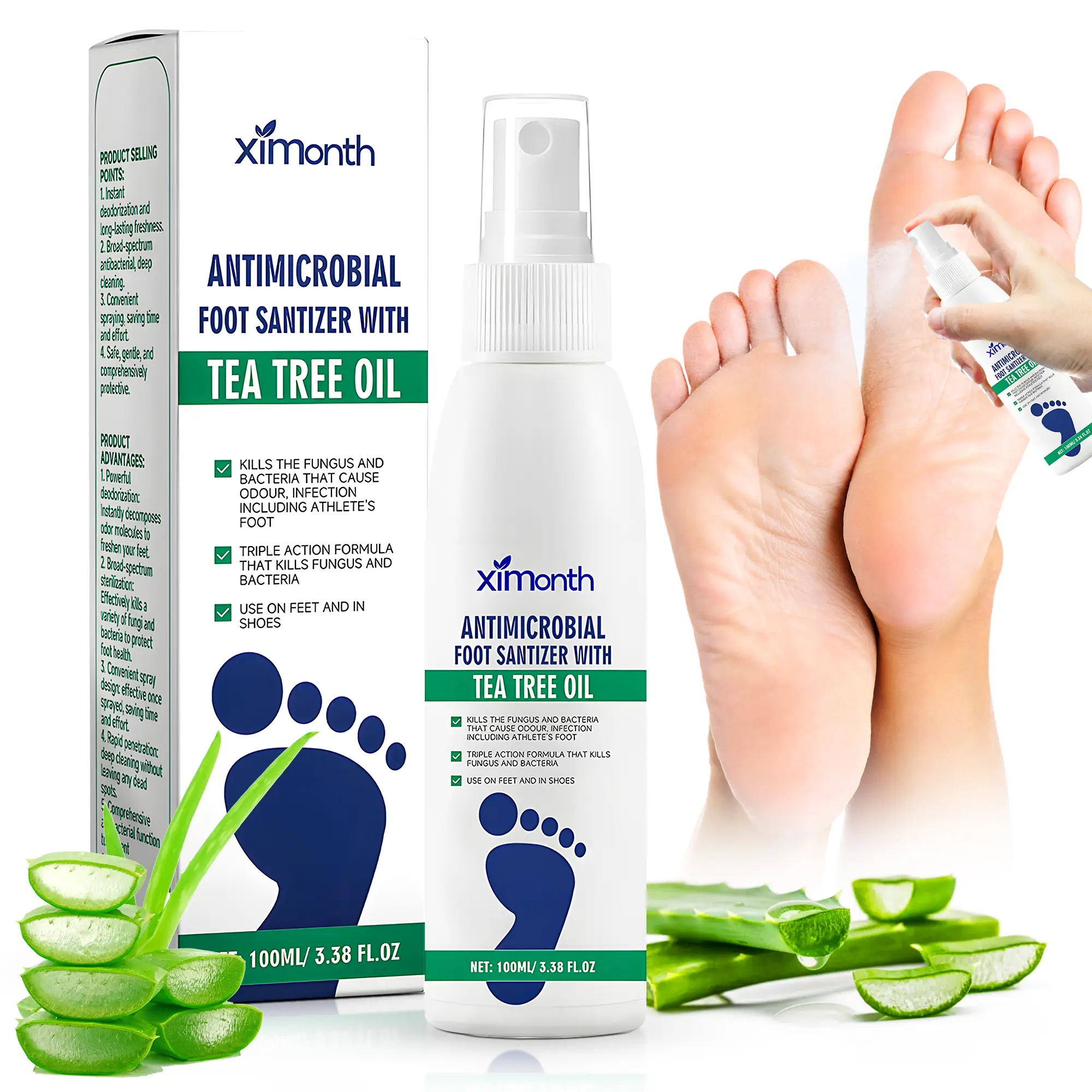 Herbal Antibacterial Foot Spray with Tea Tree Oil - 100ml Long-Lasting Formula for Foot Odor, Athlete's Foot Treatment & Fast-Acting Itch Relief