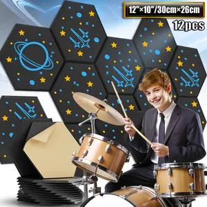 12-Piece High-Density Self-Adhesive Soundproof Panels, Fashionable Wall Pads for Home Theater, Recording Studio, Office, Reduce Echo and Noise