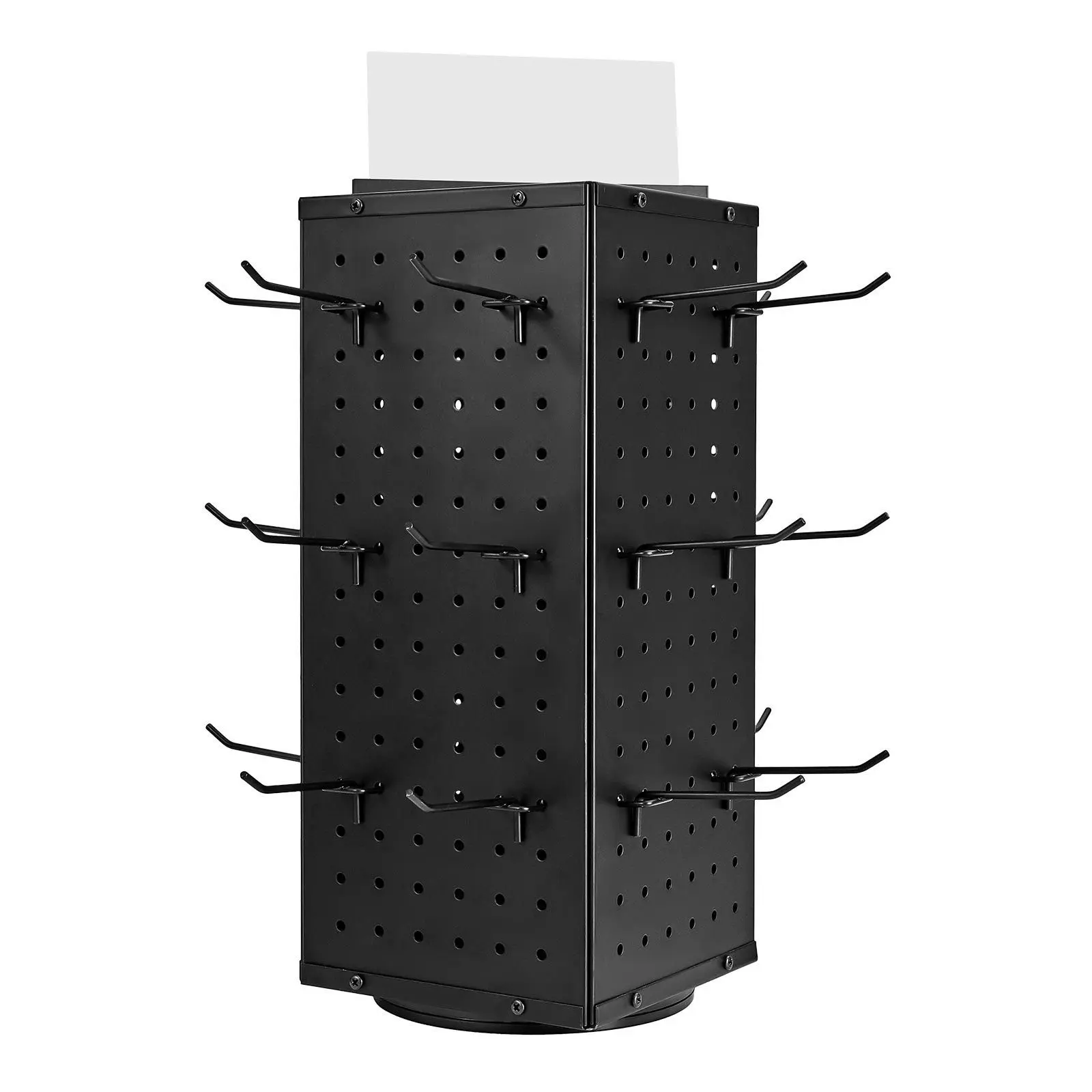 VEVOR Rotatable 4-Sided Spinning Pegboard Display Organiser, Tool Rack with 24 Hooks, Black Tool Storage Rack