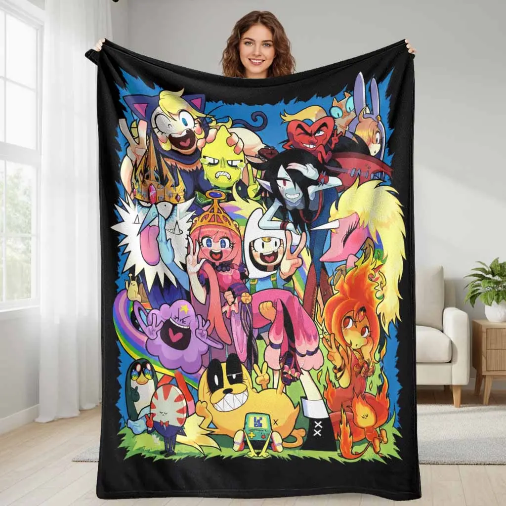 Fantasy Adventure Cartoon Character Flannel Blanket Vibrant Pop Culture Illustration Ultra Soft Cozy Warm Lightweight Plush Bedding Throw For Bedroom Living Room Movie Night Watching Festival Holiday Decor Indoor Relaxing Camping Travel Gift