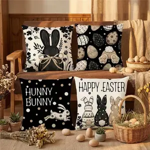 4pcs 17.7x17.7 inches Abstract Rabbit Easter Flowers Pillow Covers Soft and durable fabric with zip closure, modern holiday decor suitable for living rooms, bedrooms decorative pillow covers