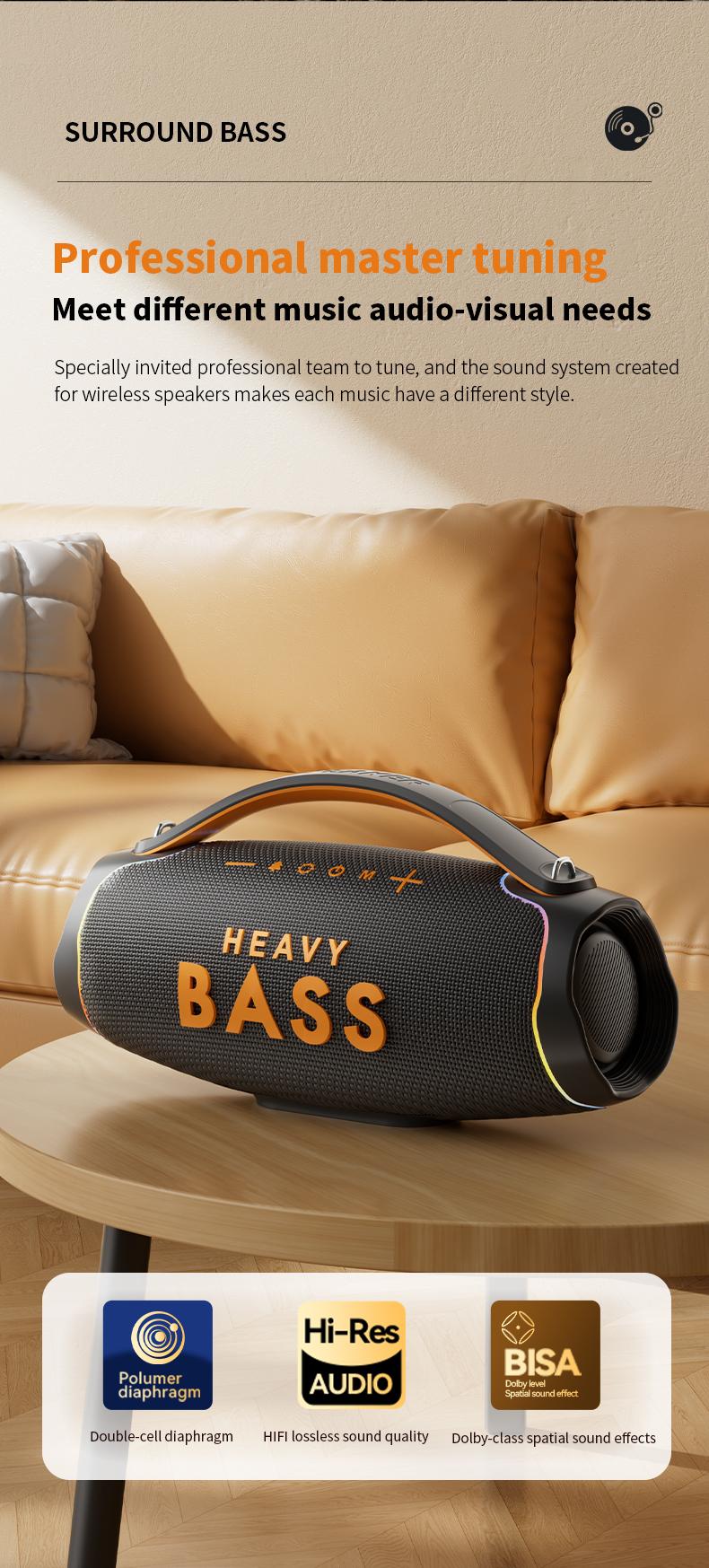 Upgraded Wireless Boombox with 360° Spatial Audio, Portable RGB Party Speaker with Carrying Strap, High Fidelity Sound for Outdoor Gatherings, Shocking Bass Cinema Quality Sound