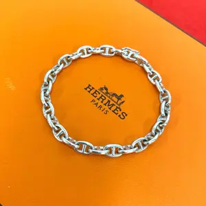 Pre-owned HERMÈS Sterling Silver 925 (Ag925) Small Leather Goods Hermes Chaine d’Ancre TPM Silver Bracelet