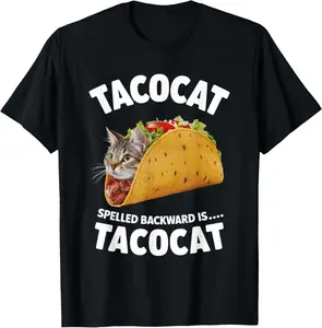 100% Cotton Tacocat Spelled Backward Is Tacocat Cat And Taco Lover T-Shirt