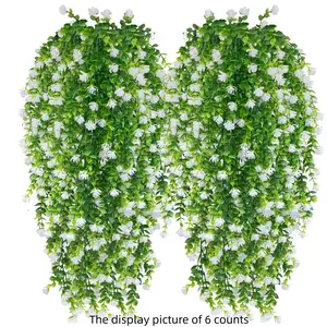 Artificial Eucalyptus Leaves, 6 Counts Fake Hanging Plant Vines, Decorative Plants for Home Garden Wedding Party Decoration, Flowers