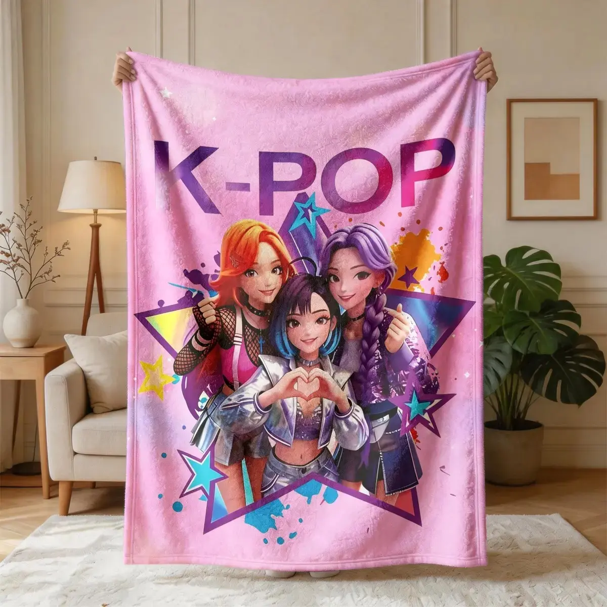 Korean Pop Fantasy Anime Blanket Soft Flannel Throw Blanket, Cute Plush Flannel Blanket for Sofa Bed Couch, Cozy Gift for Anime Fans