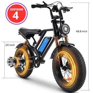 Electric Ebike 1500W Peak Motor 48V 17.5Ah Battery 20-Inch Fat Tires 50km/h Top Speed 35-50km Range Rear Shock Absorbers UL2849 Certified