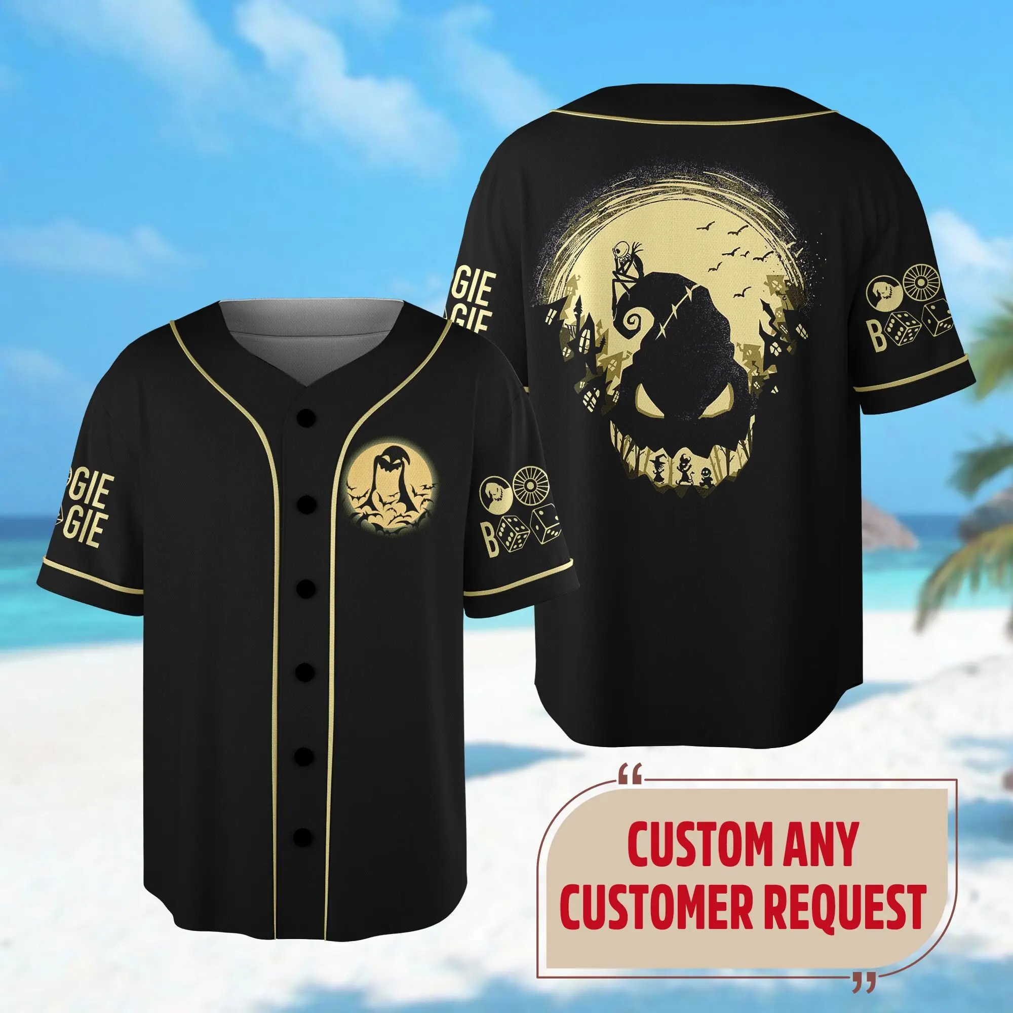 Custom Oogie Boogie Halloween Baseball Jersey  Oogie Boogie Jersey Shirt  Nightmare Before Christmas Shirt  Halloween Jersey Shirt