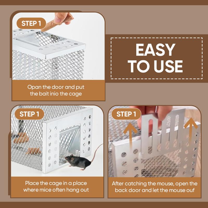 Efficient Automatic Mousetrap with Double-Opening One-Way Door Design Sturdy Net Cage Large Capacity for Indoor & Outdoor Use