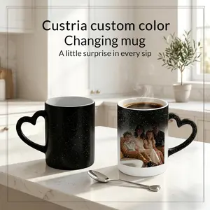 Custom Magic Color Changing Mug Personalized Photo Logo Text Heat Changing Mug with Hot Drink Heart Shaped Handle Anniversary Ceramic Coffee Gift Cup for Mom Mama Mother's Day (Black Starry)