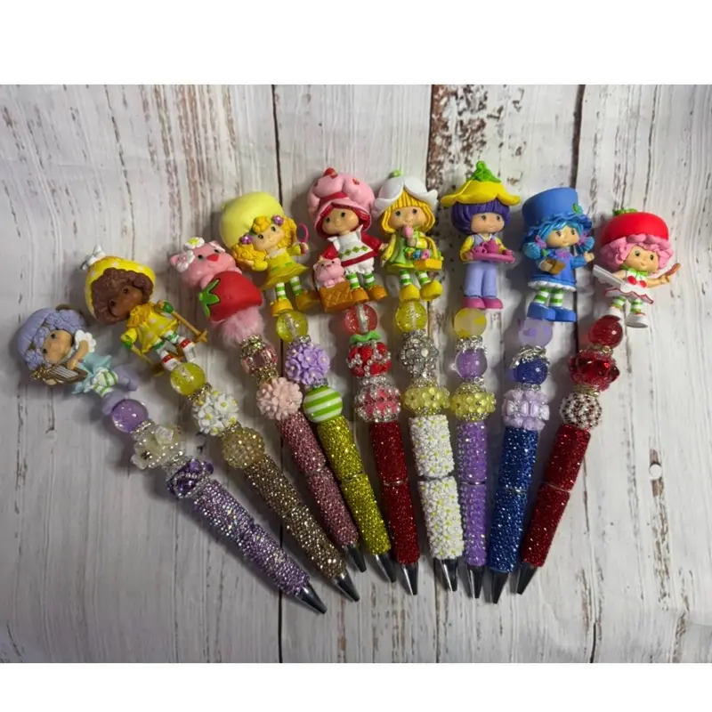 Strawberry Girl Beaded Pens with Colorful Beads and Cute Character Designs for Kids and Collectors