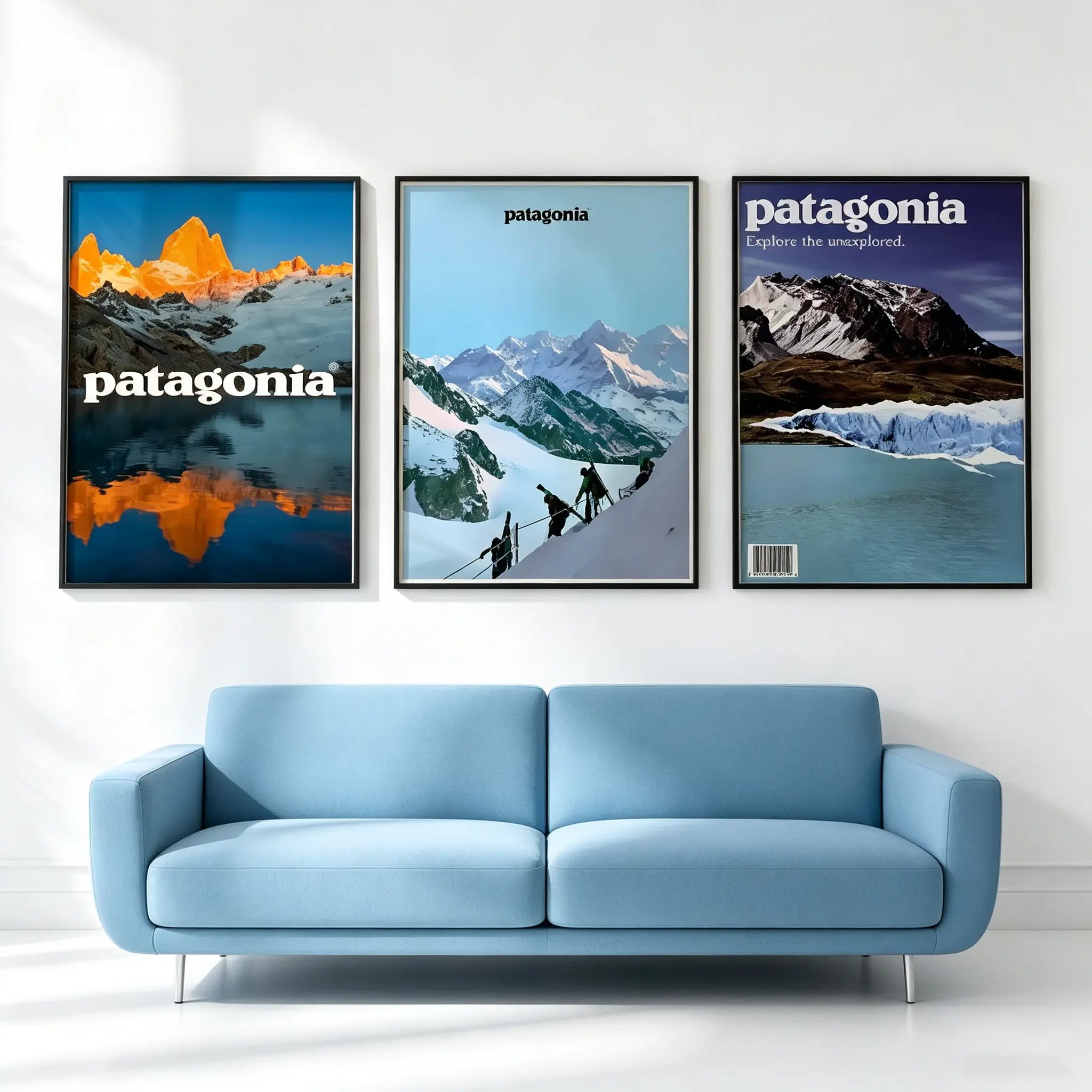 Patagonia Snow Mountain Landscape Wall Art Vintage Nature Scenery Print Poster Outdoor Adventure Explorer Ski Glacier Mountain Wall Decor