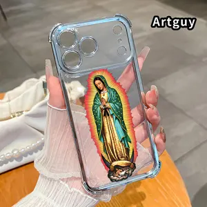 Electroplated Four Corner Anti-Fall Virgin of Guadalupe Pattern Phone Case for iPhone 17 Pro Max 16 Air 15 Plus 14 13 12 11 E Shockproof Transparent Protective Cover
