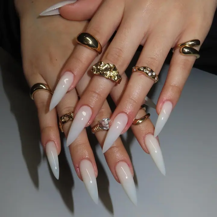 Handmade Milky White Press On Nails Extra Long Stiletto Luxury Solid White Fake Nails Reusable 10pcs sohochic