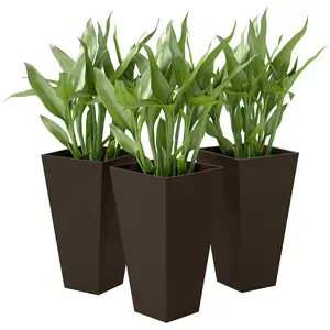 28 inch tall brown plastic flower pot set of 3 large tapered planters with drainage holes for indoor outdoor garden patio planting