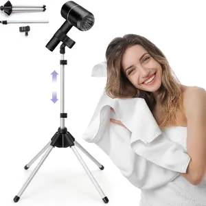 Adjustable Hair Dryer Stand, 29-59 Inch Hair Dryer Holder with Tripod & Universal Clip, 360-Degree Rotating for Bathroom, Vanity, Makeup Room, Bathroom Organizer, Bathroom Accessory, Hair Dryer Rack