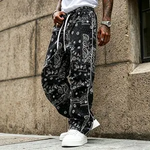 Menswear Men's Loose Jogging Pants, Spring-Autumn Letter-Printed, Elastic Drawstring Belt, Street Hip-Hop Casual Style