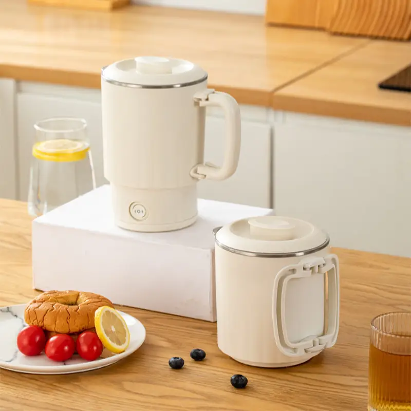 Zorara Portable Travel Electric Kettle Foldable Handle 600W 800ml Fast Boil with Detachable Lid, 316 Stainless Steel Inner Liner for Office Home