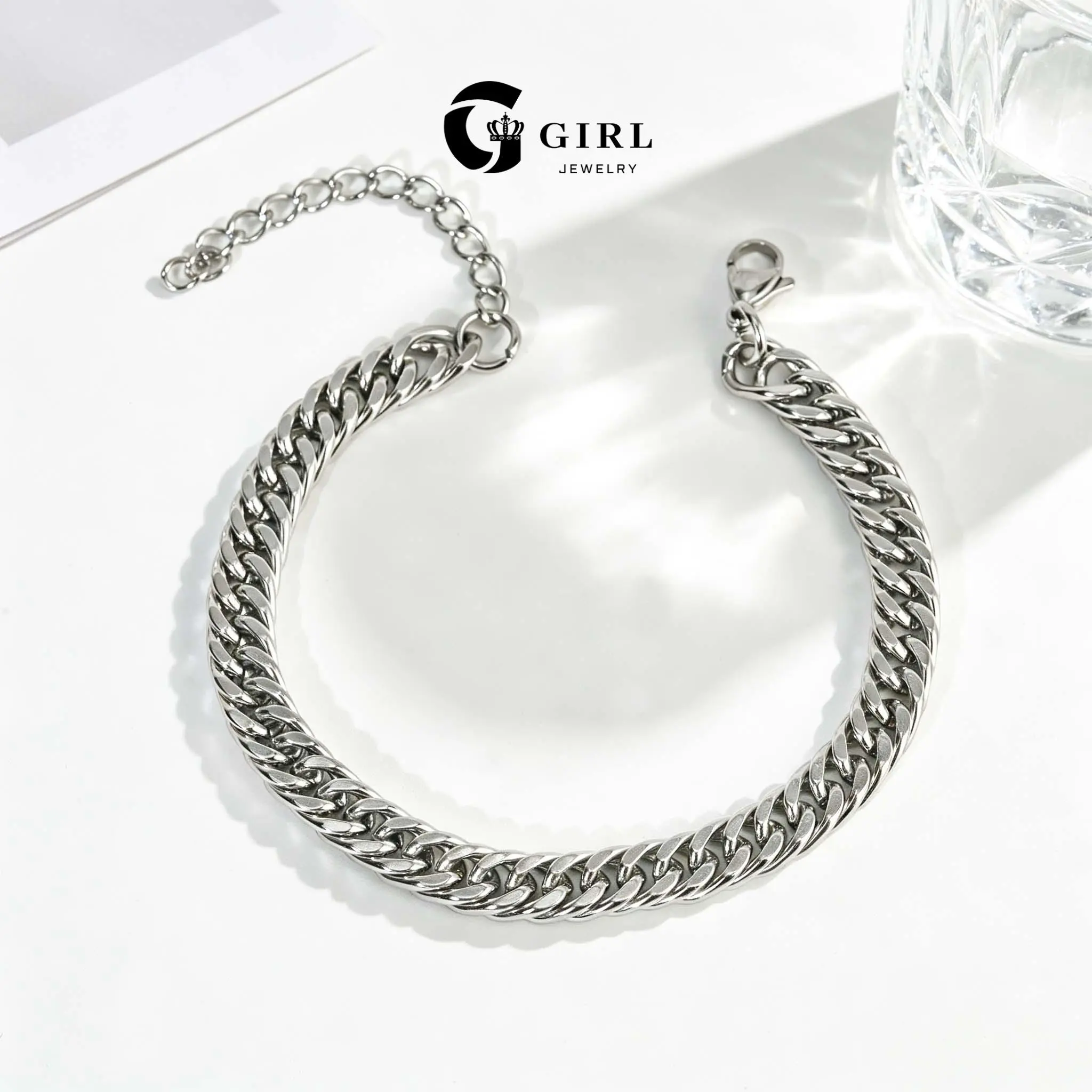 GGIRL Men's Mini Dragon Bone Cuban Chain Bracelet, Stainless Steel Adjustable Jewelry with 0.6-0.9 mm Width Options (4 Sizes), Versatile Stylish Accessory, Bracelets