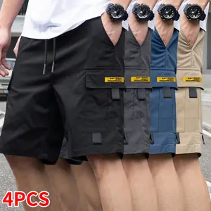 Set of 4 pieces: men’s shorts, men’s cargo shorts, regular fit, practical multi-functional pockets, non-stretch fabric, suitable for casual wear and outdoor activities; summer menswear, summer shorts, men’s shorts