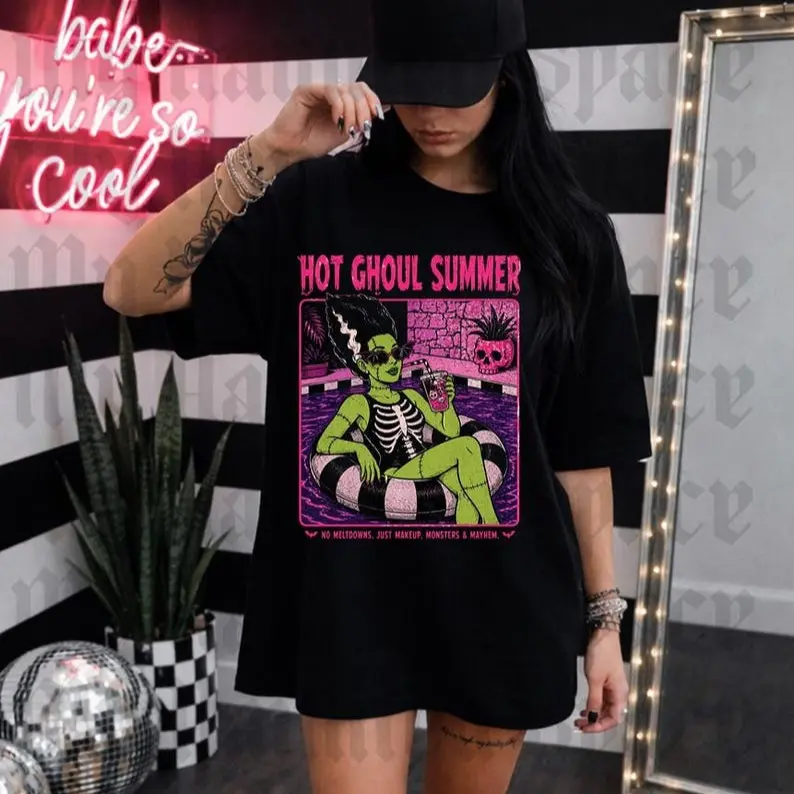Hot Ghoul Summer Shirt Spooky halloween Girl In Floaty, Summer Goth Summerween shirt, Summer Tank Top