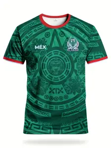 Mexican Style Football Shirt, Comfortable Teen Round Neck Sport Top, Mythical Creatures Aztec Print, Suitable for All Ages