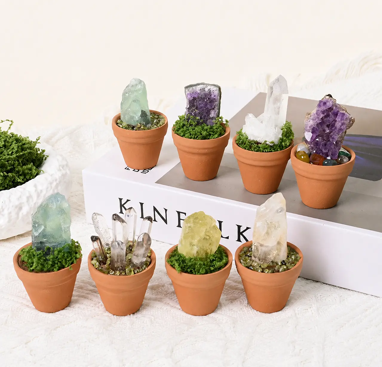 Natural Crystal Stones, Quartz Crystals, Mini Clay Pot Base Amethyst Quartz Healing Gemstones, Potted Plant Style Crafts, Feng Shui Home Decor, Crystal Decorative Stones, Gemstones And Crystals