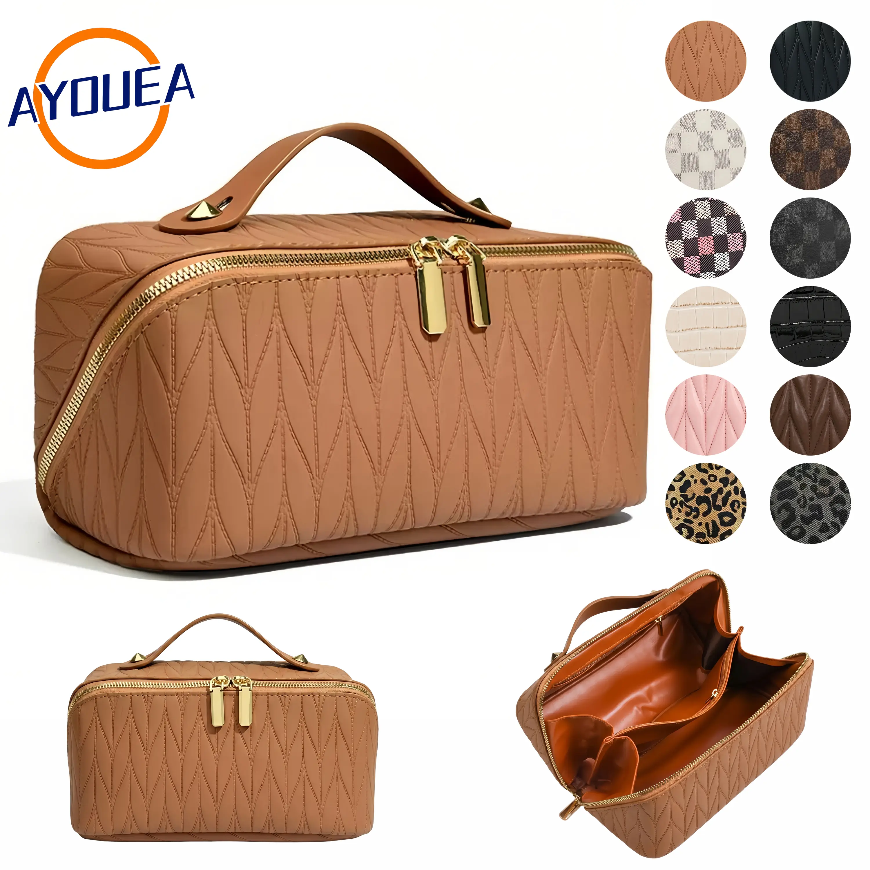 Large Capacity PU Cosmetic Salon-Grade Organizer Bag for Travel Waterproof Valentine's Day Gift Vegan Leather Makeup Pouch Portable Toiletry Bag for Women Makeup Case Jewelry Organizer Box Handheld Cosmetic Pouch Girlfriend Present Minimalist