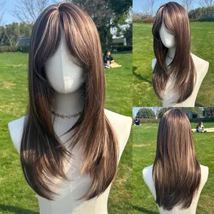SMILCO/24Inch Brown Layered Medium Wavy With Bangs Synthetic Wig/SM440/SM441 SMILCO/24Inch Brown Layered Medium Wavy With Bangs Synthetic Wig/SM440/SM441