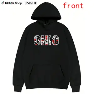 Unisex Distressed Ohio State Hoodie – Casual Camo Print, Cotton Blend, Machine Washable