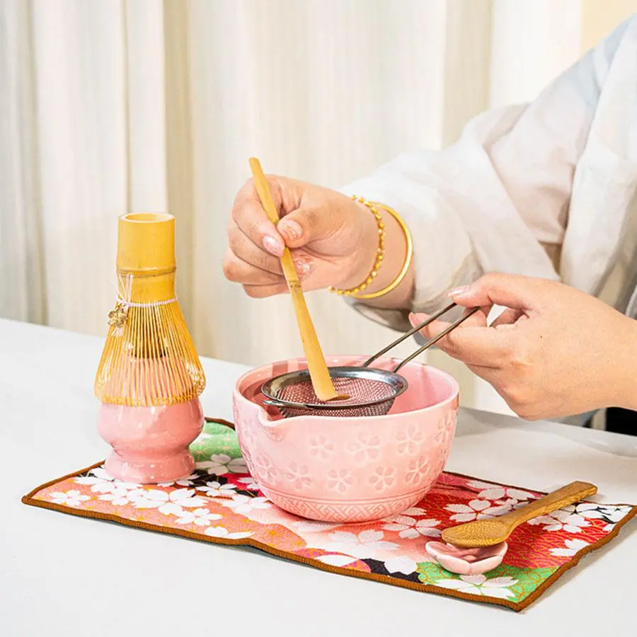 Japanese Matcha Tea Set with Cherry Blossom Bowls, 4/8 Piece Traditional Gift Box, Elegant Ceramic Tea Accessories for Tea Lovers
