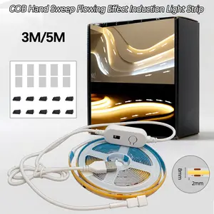 5V USB Hand Wave COB LED Strip Light Flowing Water Effect, Touchless On Off Control 3000K/6500K Flexible Cuttable Tape with Adhesive for Closet Cabinet Shelf Wardrobe Kitchen Lighting
